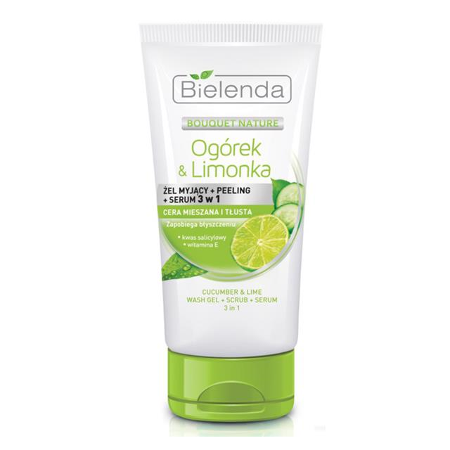 Clamanti Salon Supplies - Bielenda Cucumber & Lime 3in1 Wash Gel Scrub Serum Anti-Shine Combination Skin 150g
