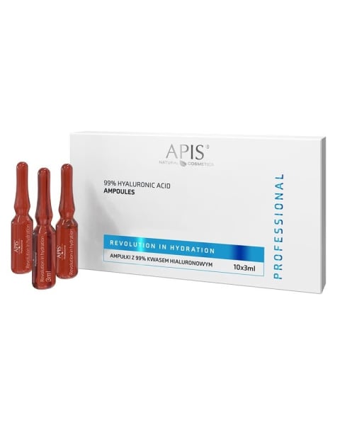Apis Professional Revolution in Hydration 99% Hyaluronic Acid Ampoules for No-Needle and Microneedle Mezotherapy 10x3ml